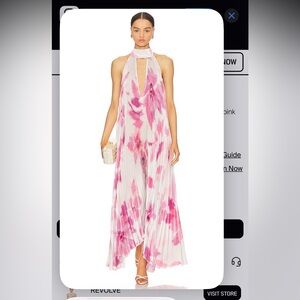 L’IDÉE Pink and White Pleated Maxi Dress